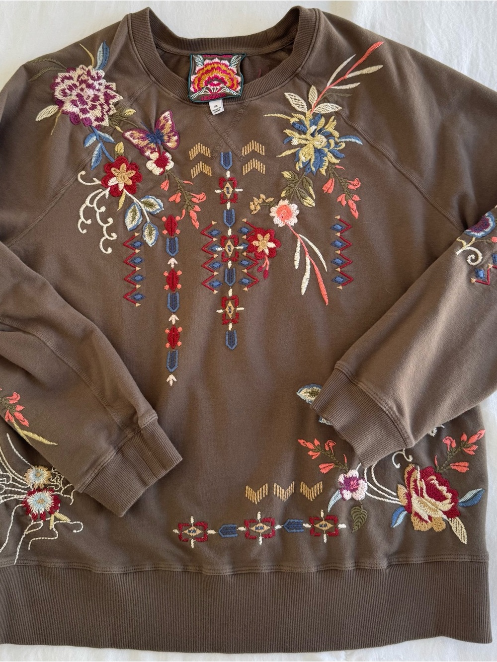 Johnny Was Embroidered Bird Floral Women's Sweatshirt XS